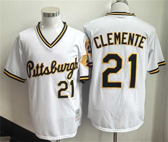Men%27s Pittsburgh Pirates #21 Roberto Clemente White Stitched Jersey